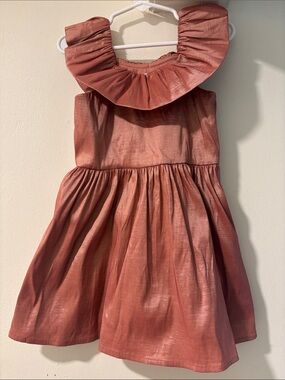 GB girls Shimmery Dusty Rose Ruffle Collar Dress